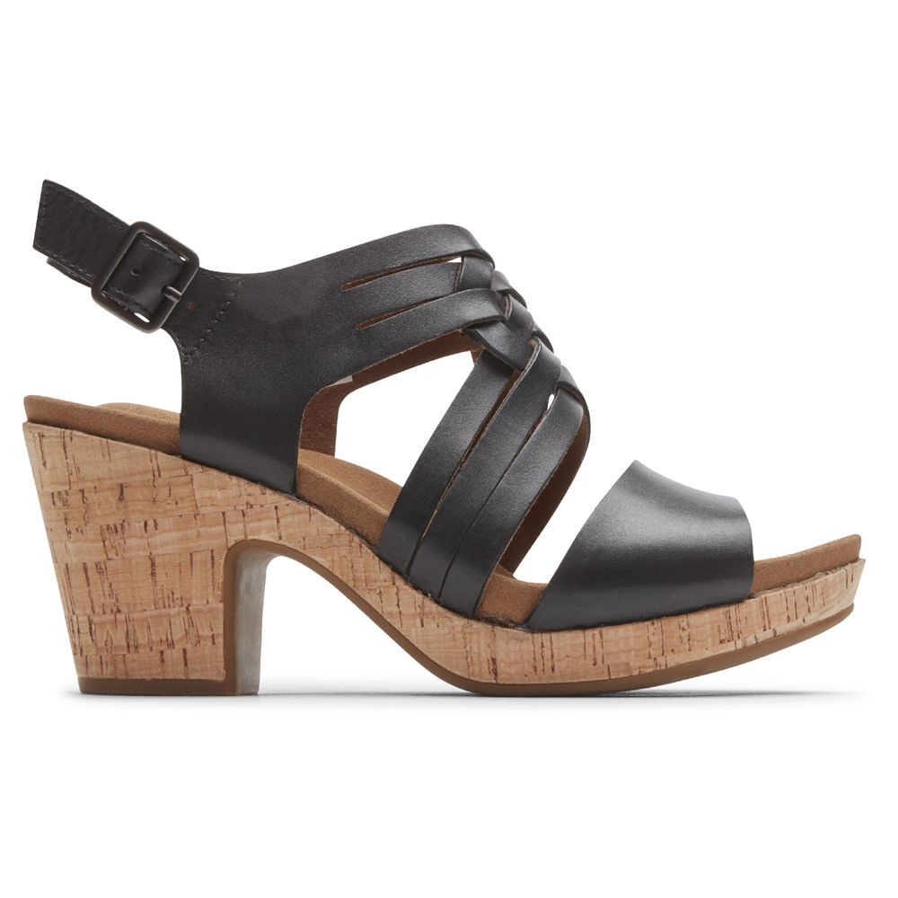 Sandalias Rockport Mujer Mexico - Vivianne Woven Slingback Negros - YCBDG7684